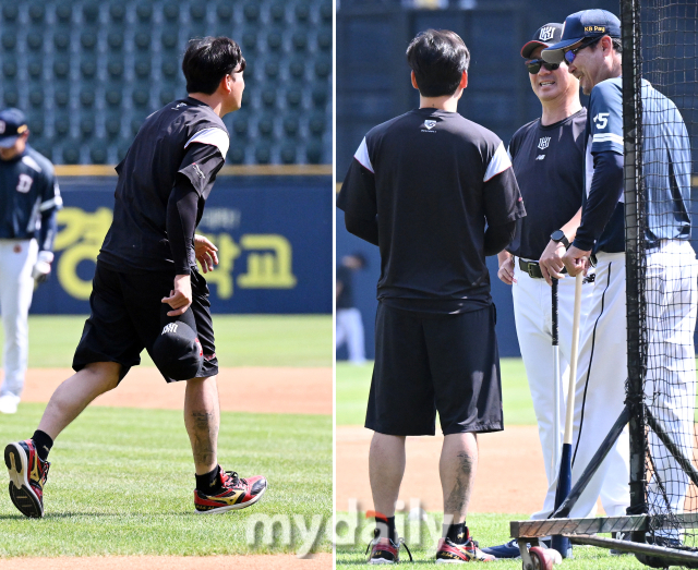 전 삼성 감독 김한수 코치를 향해서 한 걸음에 달려가는 김상수