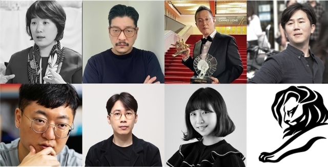 윗줄 왼쪽부터 제일기획 이예훈 상무, 융폰마트한강 빌염 CCO, 제일기획 황성필 프로, 돌고래유괴단 이주형 감독, 아랫줄 왼쪽부터 충주시 김선태 주무관, 아이디엇 이승재 대표, 스튜디오좋 남우리 CD. /칸 라이언즈 코리아