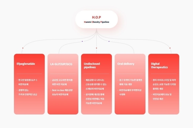 한미약품은 비만 치료, 관리, 예방에 이르는 전주기적 치료 방법을 모색하는 ‘H.O.P 프로젝트’를 진행 중이다. 에페글레나타이드는 H.O.P 첫번째 상용화 모델이다./한미약품