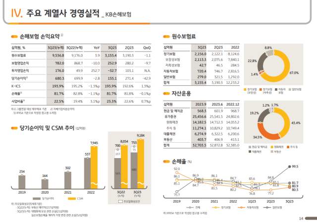 KB손해보험 3분기 금융당국이 요구한 실손의료보험 손해율 계리적 가정 변경으로 일회성 손실 710억원이 발생했다./KB금융그룹