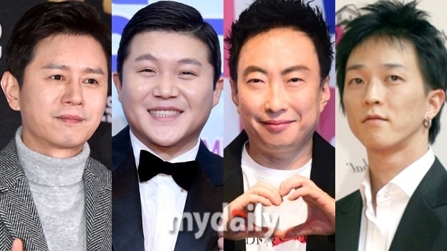 접촉사고 피해에도 쿨 하게 선처를 한 스타들. 왼쪽부터 가수 겸 배우 김민종, 개그맨 조세호, 박명수, 공연예술가 팝핀현준./마이데일리 DB