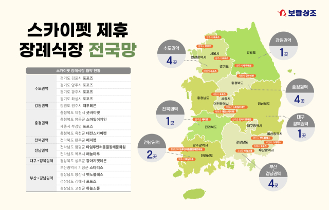 보람상조가 반려동물 전용 상조상품 ‘스카이펫’의 원활한 서비스를 위해 펫장례식장 전국망을 구축했다./보람상조