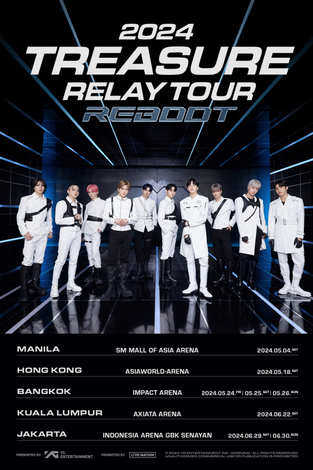 트레저 아시아 투어 '2024 TREASURE RELAY TOUR [REBOOT]' 포스터. / YG엔터테인먼트