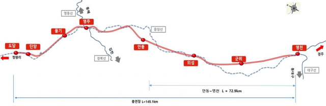 중앙선 도담~영천 복선전철 (안동~영천 구간) 약도. /국가철도공단 강원본부