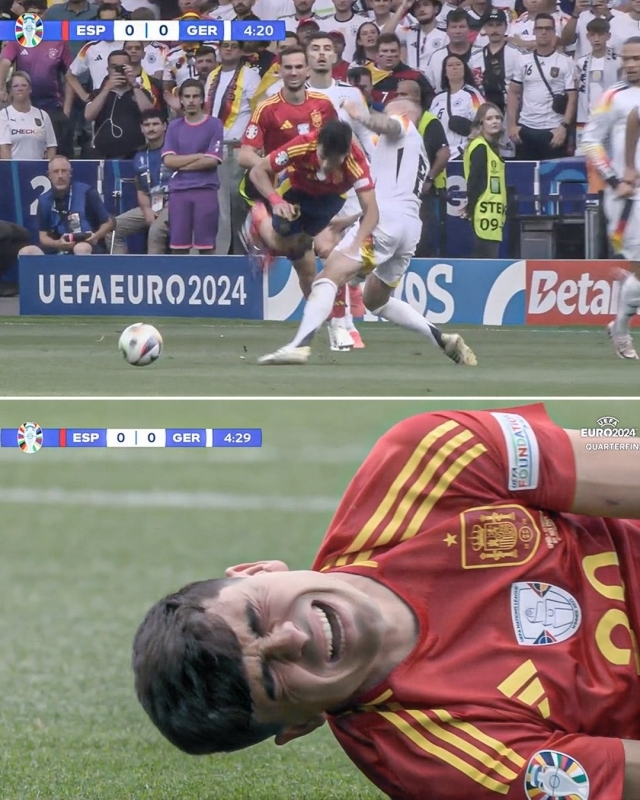 토니 크로스의 태클에 부상을 당한 페드리/UEFA