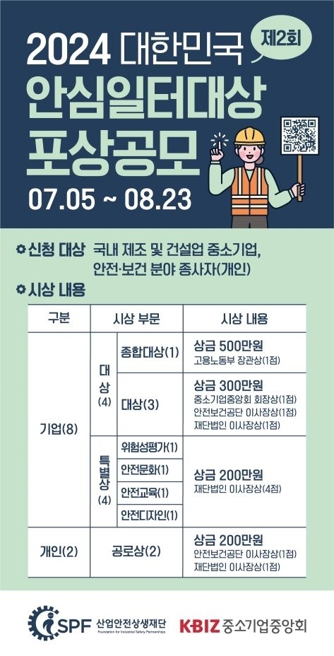 2024 대한민국 안심일터대상 포상공모 포스터./산업안전상생재단