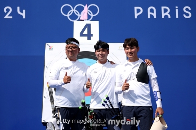 남자 양궁 대표팀 김우진-이우석-김제덕(왼쪽부터)./게티이미지코리아