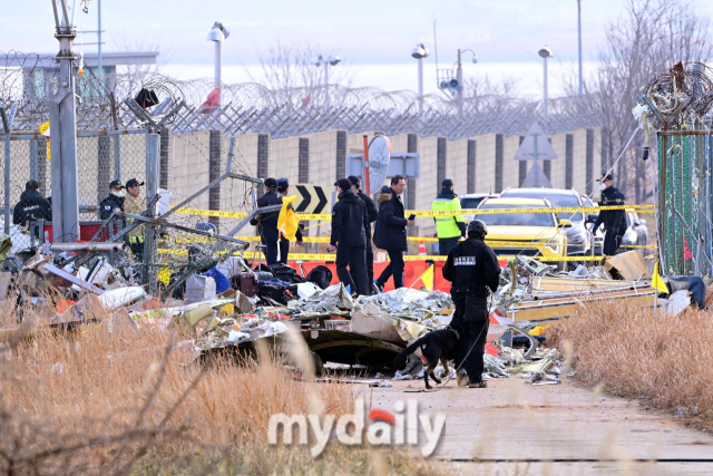 지난 29일 오전 전남 무안국제공항으로 착륙하던 방콕발 제주항공 2216편이 랜딩기어 고장으로 동체 착륙을 하던 중 활주로를 이탈해 울타리 외벽과 충돌한 뒤 큰 폭발 했다. 사고 하루가 지난 30일 오전 소방당국과 경찰이 추가 수색을 하고 있다. /곽경훈 기자