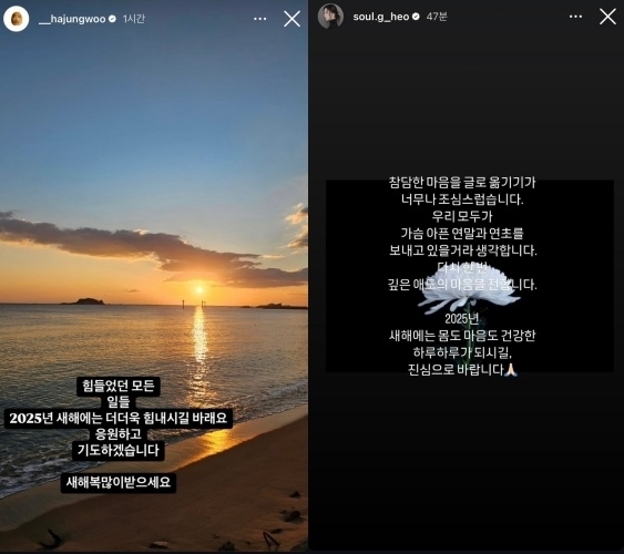 배우 하정우와 가수 솔지가 새해 인사를 전했다./ 각 SNS