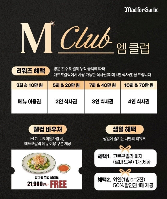 매드포갈릭의 멤버십 M CLUB 혜택./엠에프지코리아