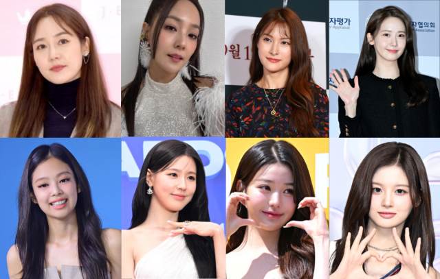 핑클 성유리(왼쪽 위부터 시계방향으로), SES 유진, 카라 박규리, 소녀시대 윤아, 엔믹스 설윤, 아이브 장원영, 아이들 미연, 블랙핑크 제니. / 마이데일리 DB