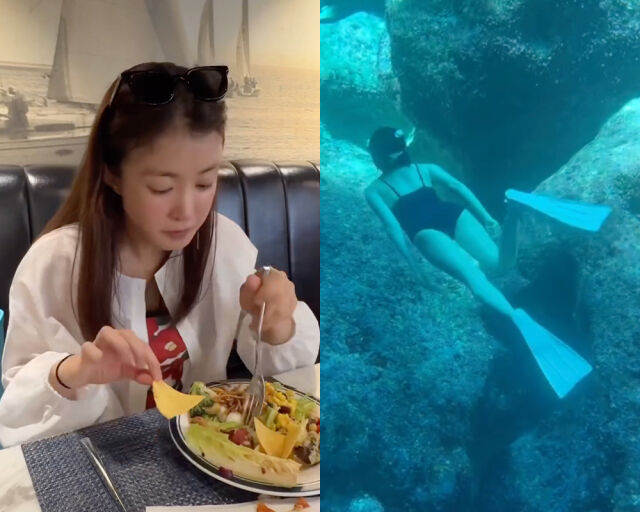 현지 음식을 먹는 모습과 스쿠버다이빙을 하는 모습을 영상에 담았다. /이시영 인스타그램