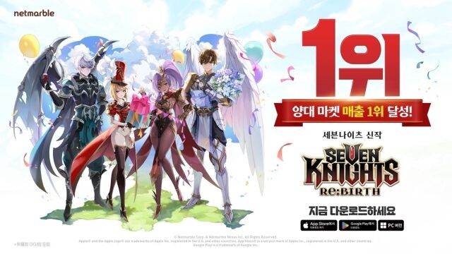 넷마블 신작 수집형 RPG(역할수행게임) &lt;세븐나이츠 리버스&gt;가 출시 5일 만에 구글 플레이와 애플 앱스토어에서 매출 1위를 기록했다. /넷마블
