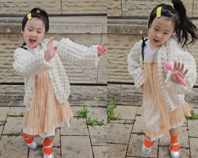 하하와 별의 막내딸 송이가 아이들 '클락션' 노래에 맞춰 춤을 췄다. / 별 소셜미디어 캡처