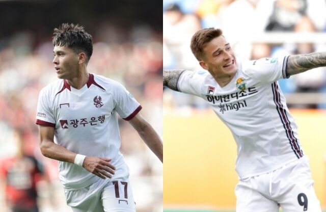 광주 헤이스와 강원 코바체비치./한국프로축구연맹
