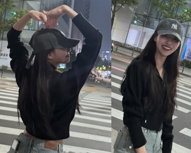 이미주가 아무도 없는 거리에서 행복한 미소를 보였다. / 이미주 소셜미디어 캡처